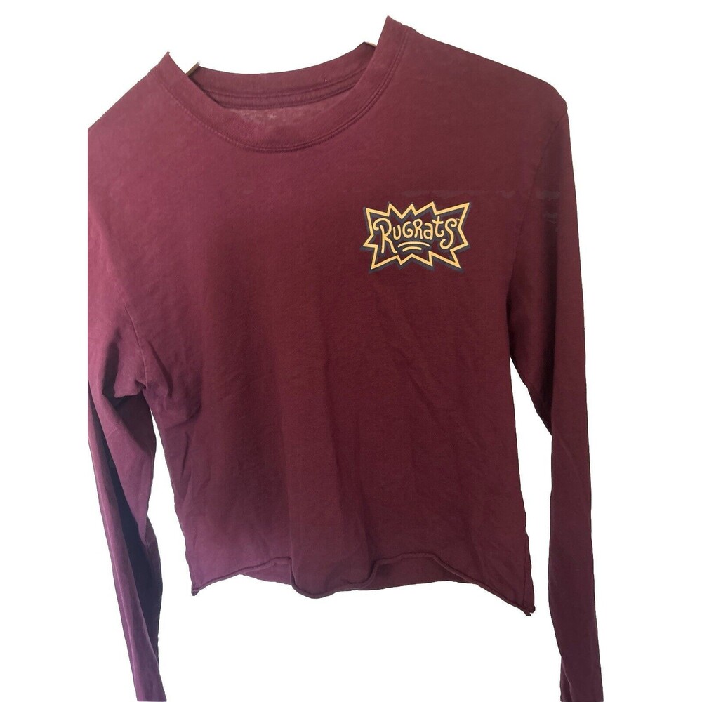 Rugrats Women's Size Small Red Cropped Long Sleeve Shirt with Rugrat Characters
